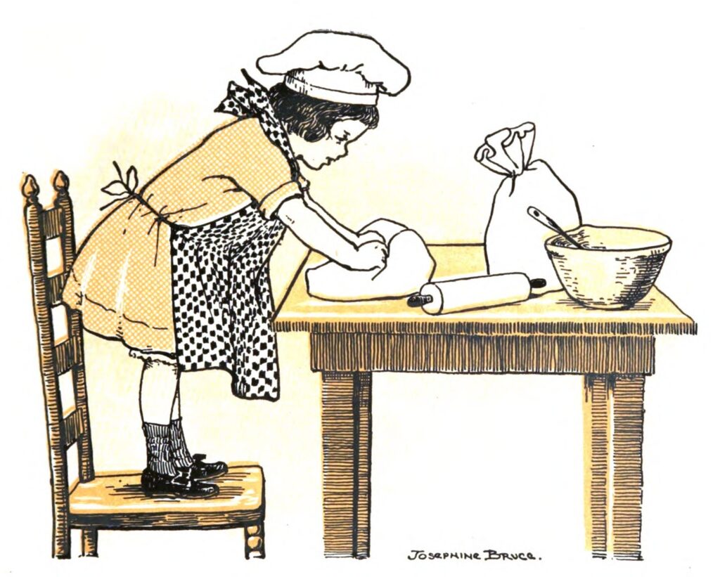 girl kneading dough some little cooks and what they did (1912) josephine bruce